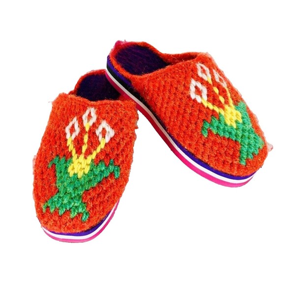Red Knit Crochet Closed Toe Vintage Y2K 90s Platform Slippers Size 8 - Picture 2 of 11